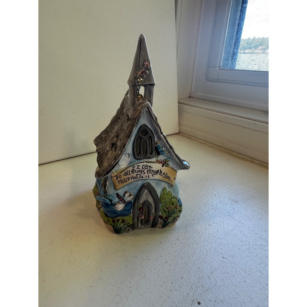 Blue Sky Heather Goldminc Ceramic Church Tea Light Holder Philippians 4:13 2009